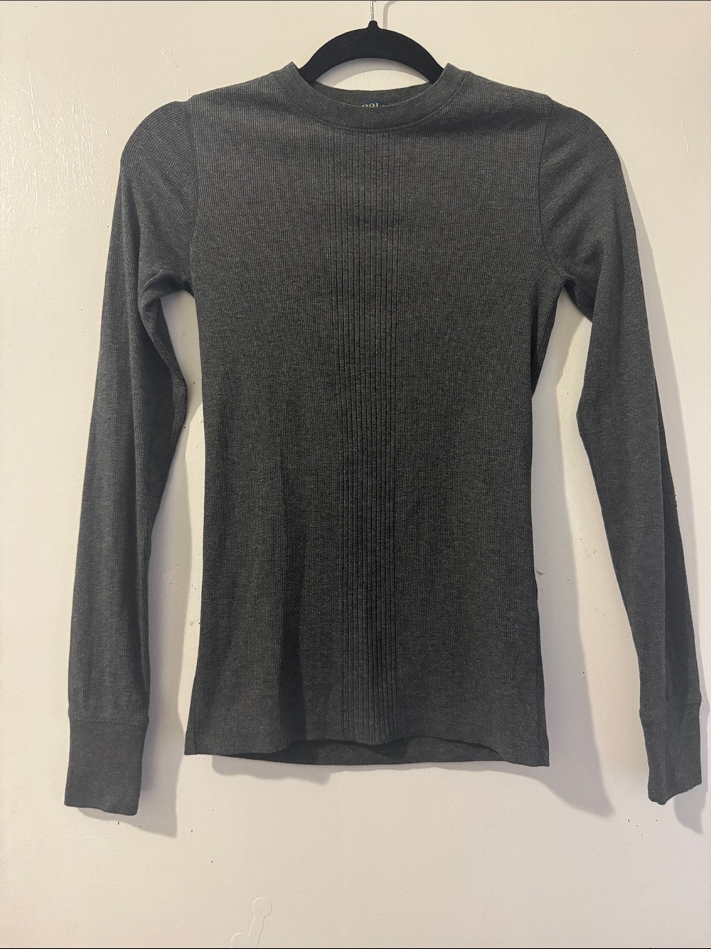 Ralph Lauren Women's Long Sleeve Ribbed Top - Charcoal Gray